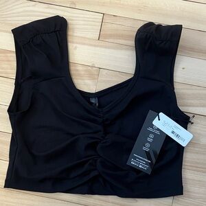 Black Ruched Crop Tank Top with Wide Straps - Kyodan - NWT - M